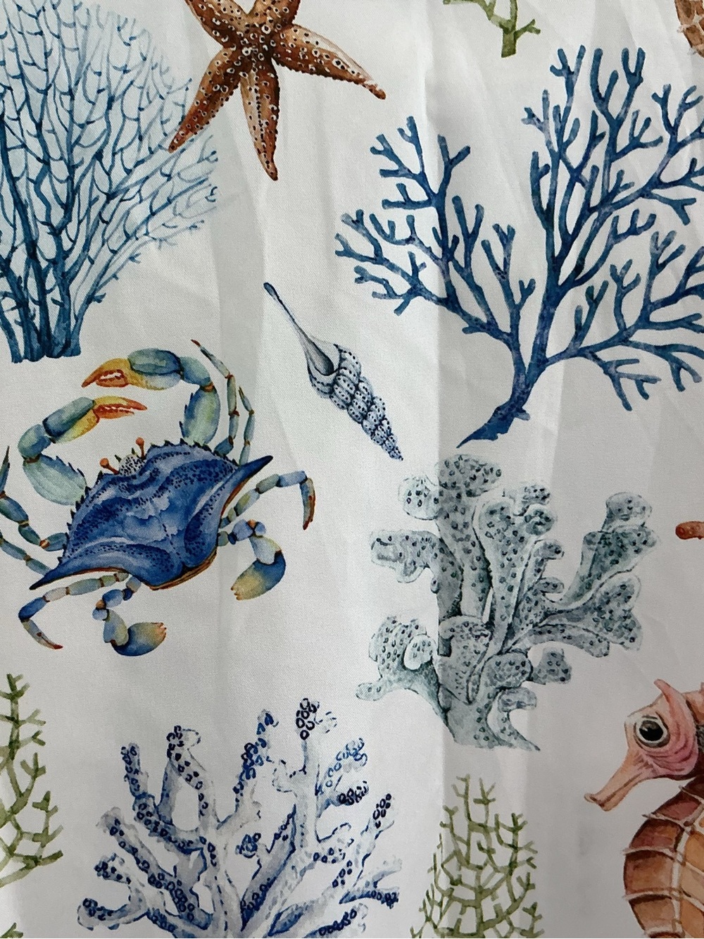 Ocean Print Button-Up Blouse in White with Blue & Rust Accents - Picture 7 of 11